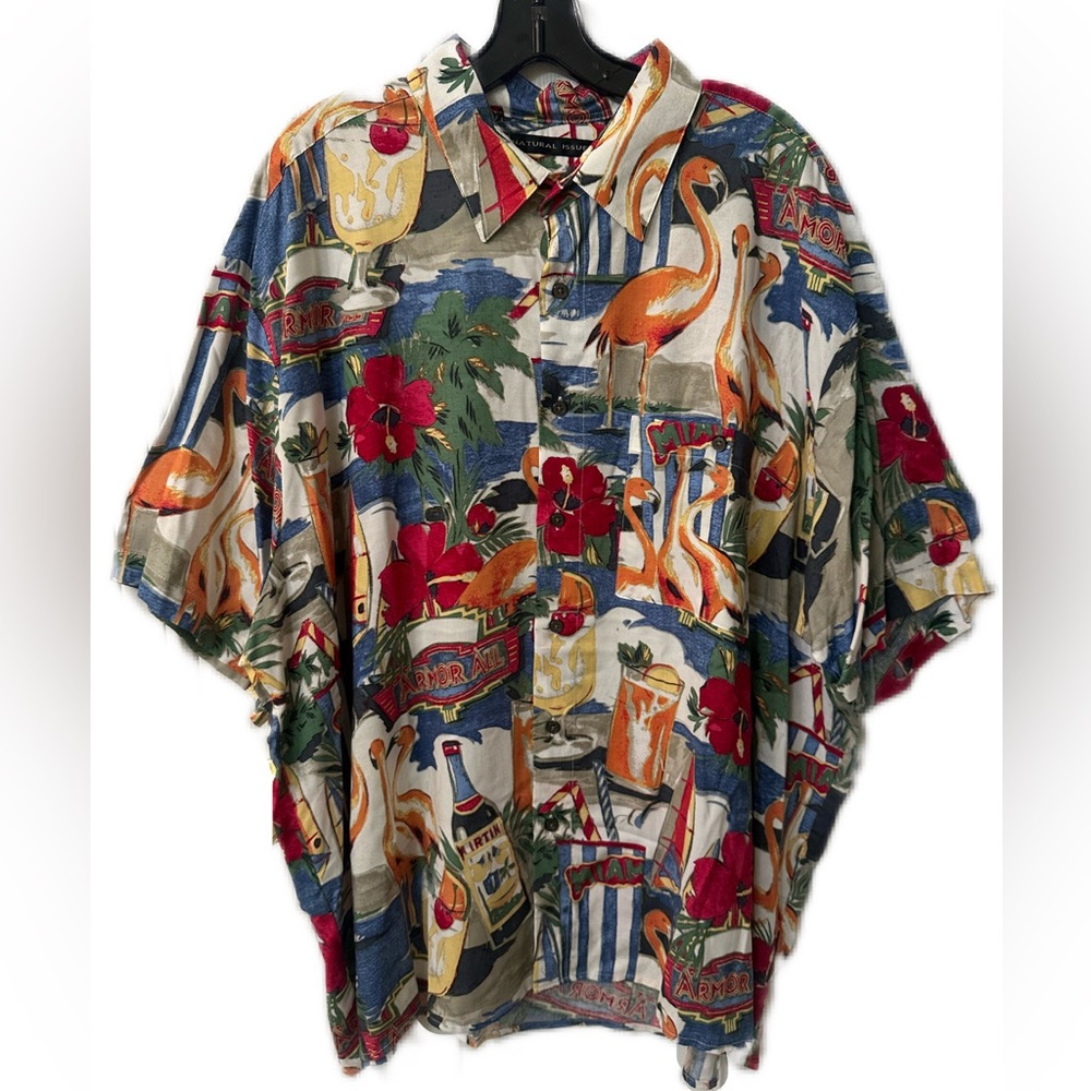 90s Vintage Mens size XXL Natural Issue Miami Tropical Cocktail Camp Shirt EUC